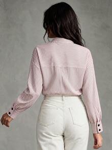 Trelyra Striped Turtleneck Shirt, Asymmetric Aesthetic, Early Spring Layering Masterpiece - Pink - View 2