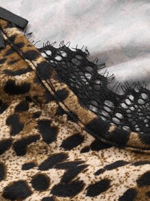 Joudiya Women Lace Splice Leopard Print Long Sleeve Slim Fit T-Shirt,Fall Clothes - Brown - View 8