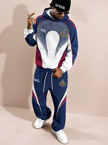 Aesthetic Post Men's Letter Pattern Colorblock Hoodie And Sweatpants Set - Multicolor - View 1