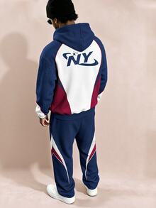 Aesthetic Post Men's Letter Pattern Colorblock Hoodie And Sweatpants Set - Multicolor - View 2