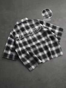 SLATEMANN Men's Plaid Short Sleeve Single-Breasted Casual Commuter Shirt - Black - View 7