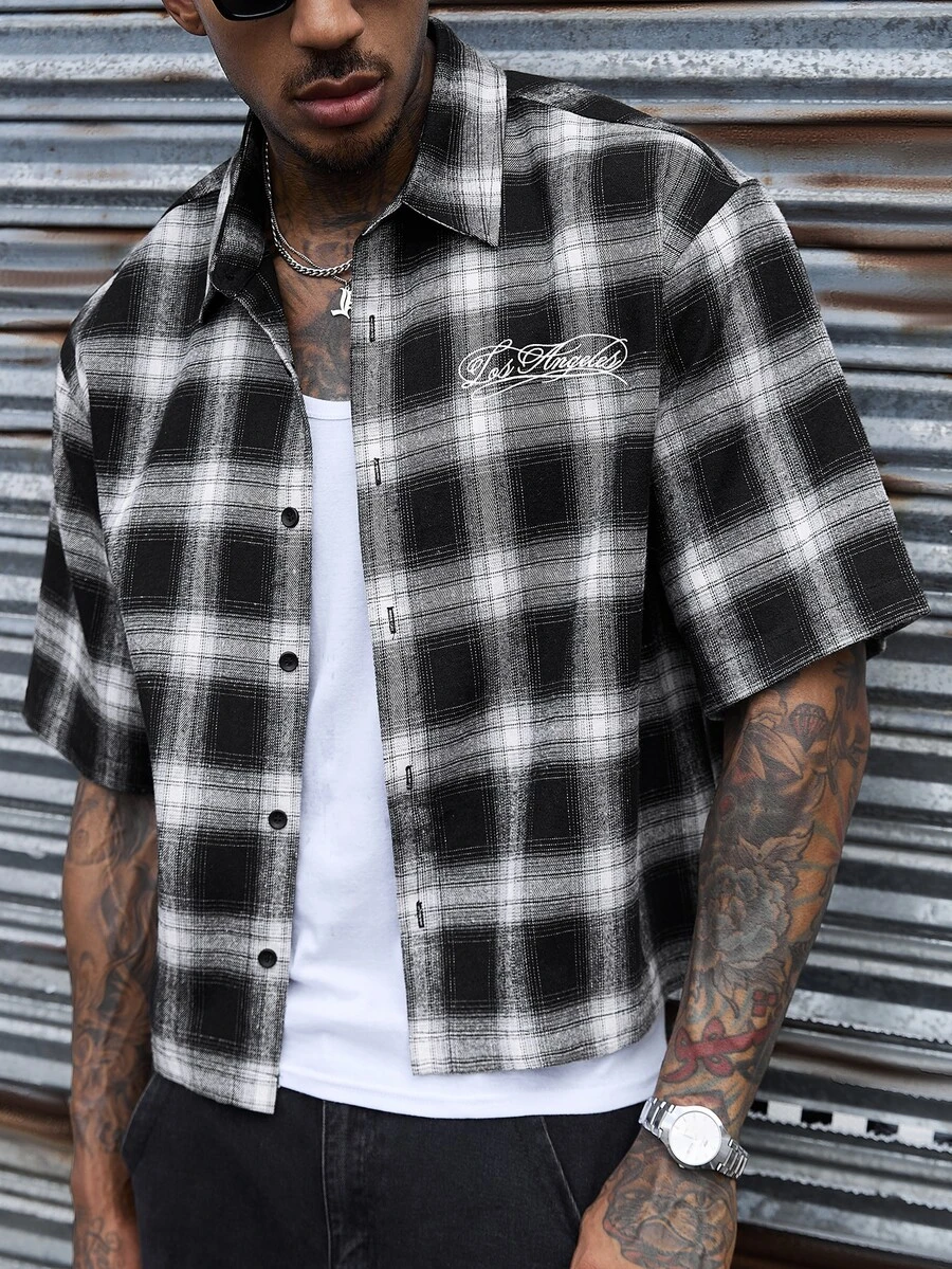 SLATEMANN Men's Plaid Short Sleeve Single-Breasted Casual Commuter Shirt