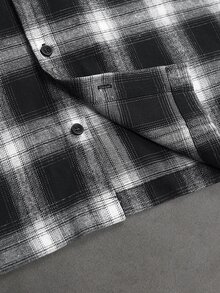 SLATEMANN Men's Plaid Short Sleeve Single-Breasted Casual Commuter Shirt - Black - View 4
