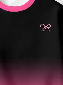 (1 Set) Autumn/Winter Girls Toddler Casual Fresh Minimalist Bowknot Pink-Black Gradient Collar Patchwork Pattern Crew Neck Sweatshirt With Leggings - Multicolor - View 4
