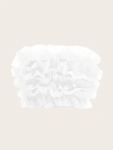BELROSIE Mesh Ruffle Trim Crop Tube Top Holiday Party Clothes Cute Funny Shirts  - White - View 5