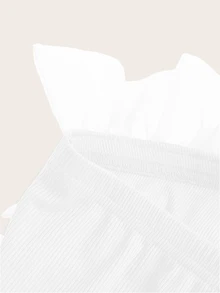 BELROSIE Mesh Ruffle Trim Crop Tube Top Holiday Party Clothes Cute Funny Shirts  - White - View 3