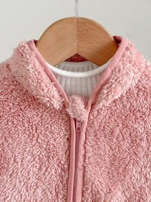 SHEIN 女嬰針織休閒百搭可愛卡通鴨圖案人造毛高領長袖外套，加厚舒適，時尚可愛，日常休閒簡約百搭設計，秋冬款 - 彩色 - 查看 5