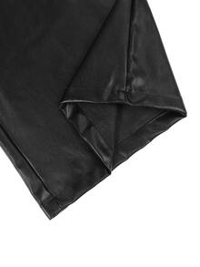 Major Grit Men's Solid Color Pleated PU Leather Fashion Versatile Wide Leg Pants - Black - View 6