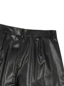 Major Grit Men's Solid Color Pleated PU Leather Fashion Versatile Wide Leg Pants - Black - View 5