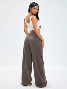 Radiana Women's Vintage Washed Brown Grey Wide Leg Pants,Winter Casual Lounge American Style Streetwear Low-Rise Loose Oversized Super Long Sweatpants,Fall - Brown - View 5