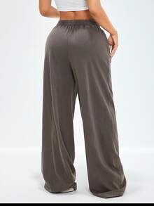 Radiana Women's Vintage Washed Brown Grey Wide Leg Pants,Winter Casual Lounge American Style Streetwear Low-Rise Loose Oversized Super Long Sweatpants,Fall - Brown - View 2
