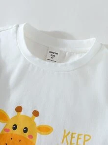 THE HAPPY LOOK 2pcs/Set Baju Atasan Lengan Pendek Leher Bulat Motif Kartun Hewan untuk Anak Laki-Laki dan Celana Pendek Pinggang Elastis - MultiWarna - View 4