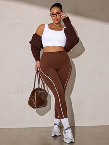 Rhythm Era Plus Size Women's High Waist Seamless Everyday Fitness Leggings - Coffee Brown - View 2