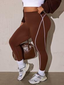 Rhythm Era Plus Size Women's High Waist Seamless Everyday Fitness Leggings - Coffee Brown - View 3