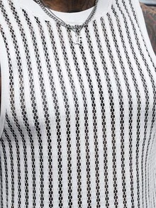 SLATEMANN Men's White Summer Street Wear Sexy Streetwear Holiday Comfortable Vertical Striped Mesh Fabric Round Neck Tank Top Yamamoto Style Casual Vacation - White - View 4