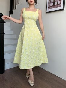 Modelyn Elegant Romantic Outing Brunch Tea Party Date Anniversary Women's Jacquard Suit Wedding White And Yellow Autumn White And Yellow Autumn - Yellow - View 5