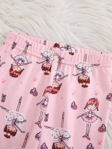 SHEIN 女嬰針織修身睡衣套裝，女嬰印花仙女圖案蝴蝶結圓領長袖上衣搭配條紋修身長褲，修身版型，適合初秋與秋冬穿著，柔軟舒適可愛風 - 粉色 - 查看 7
