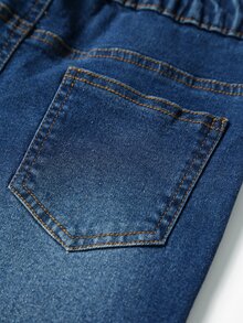 SHEIN TWEEN GIRL 復古現代 Y2K 街頭風休閒學院風彈性腰舒適修身五口袋牛仔喇叭褲，深藍色水洗牛仔，秋冬四季必備時尚百搭單品 - 深色水洗藍 - 查看 6
