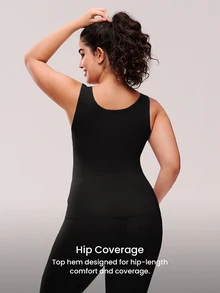 LUVLETTE سترة داخلية للنساء بمقاسات كبيرة فائقة النعومة للطبقة الأساسية، دافئة للطقس البارد والشتاء، قابلة للعكس برقبة دائرية ورقبة على شكل حرف U، سوداء، خفيفة الوزن ودافئة - الأسود - مشاهدة 2