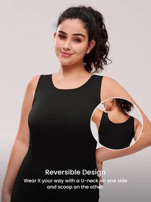 LUVLETTE سترة داخلية للنساء بمقاسات كبيرة فائقة النعومة للطبقة الأساسية، دافئة للطقس البارد والشتاء، قابلة للعكس برقبة دائرية ورقبة على شكل حرف U، سوداء، خفيفة الوزن ودافئة - الأسود - مشاهدة 3