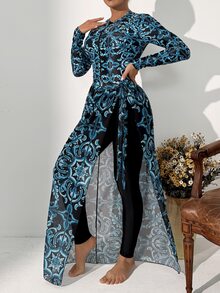 SHEIN Swim 女士两件套优雅长袖开衫泳装 - 彩色 - 查看 6