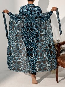 SHEIN Swim 女士两件套优雅长袖开衫泳装 - 彩色 - 查看 4