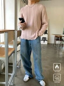 Claim Dot Jersey de cuello redondo de unicolor, de manga larga y con costillas para hombre, de uso casual - Multicolor - Ver 7