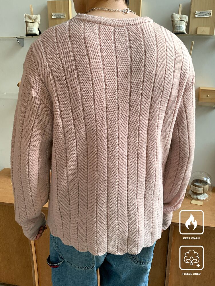 Claim Dot 男士纯色圆领长袖休闲罗纹毛衣 - 彩色 - 查看 2