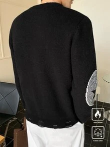 Claim Dot Men's Crew Neck Black Long Sleeve Sweater, Distressed Cross Knitted Jumper Fashion Casual Everyday Wear - Multicolor - View 2