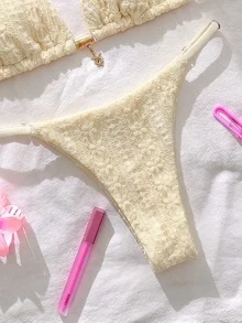 SHEIN Swim Women's 2-Piece Elegant Lace Bikini Set With Star Pendant Outfits Sexy Tropical Beach Party Vacation Beige - Multicolor - View 5