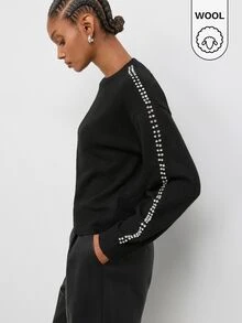 Maija Women's Rhinestone Decor Round Neck Long Sleeve Casual Sweater - Black - View 4