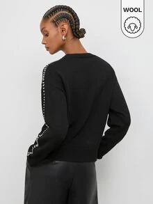Maija Women's Rhinestone Decor Round Neck Long Sleeve Casual Sweater - Black - View 5