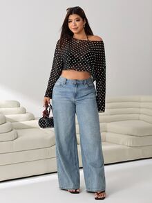 Solflare Plus Size Women Fashion Casual Sexy Country Black Print Sheer Top Autumn Date Night Party Rave Rave - Multicolor - View 4