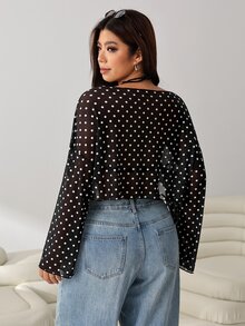 Solflare Plus Size Women Fashion Casual Sexy Country Black Print Sheer Top Autumn Date Night Party Rave Rave - Multicolor - View 6