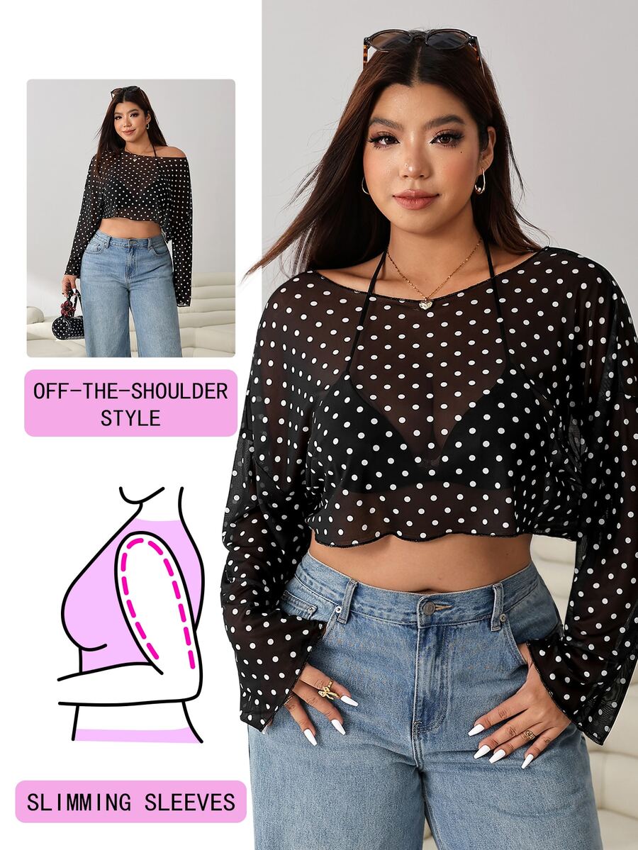 Solflare Plus Size Women Fashion Casual Sexy Country Black Print Sheer Top Autumn Date Night Party Rave Rave