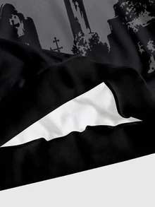 ROMWE Dark Gothic Tomb Cross Halloween Autumn/Winter Mysterious Horror Skeleton Cute Crew Neck Long Sleeve Women's Sweatshirt - Black - View 5