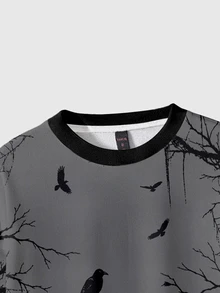ROMWE Dark Gothic Tomb Cross Halloween Autumn/Winter Mysterious Horror Skeleton Cute Crew Neck Long Sleeve Women's Sweatshirt - Black - View 4