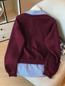 Modelyn Striped Patchwork 2 In 1 Long Sleeve Elegant & Fashionable Women Sweatshirt - Multicolor - View 2