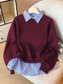 Modelyn Striped Patchwork 2 In 1 Long Sleeve Elegant & Fashionable Women Sweatshirt - Multicolor - View 4