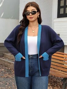 SHEIN LUNE Women's Colorblock Casual Versatile Daily Wear Cardigan - Blue - View 6