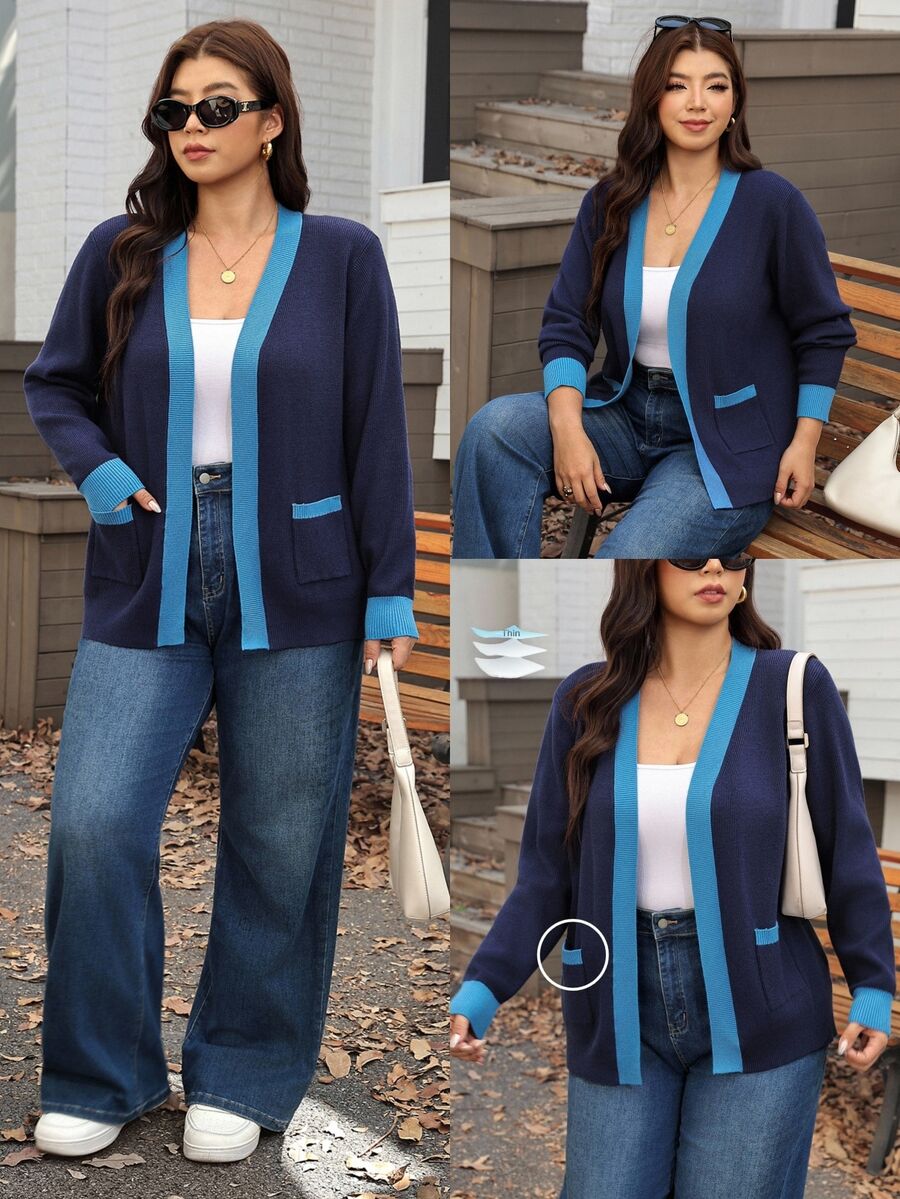 SHEIN LUNE Women's Colorblock Casual Versatile Daily Wear Cardigan