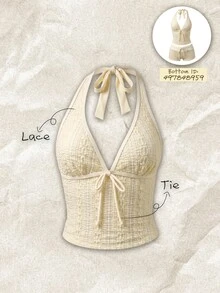 Elavelle Women's Spring/Summer Random Print Spaghetti Strap Bow Tank Bikini Top - Multicolor - View 1
