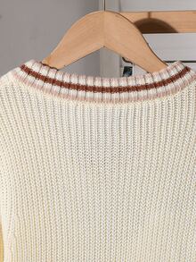 Tween Girl Colorblock Trim Long Sleeve Sweater - Apricot - View 6