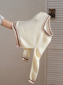 Tween Girl Colorblock Trim Long Sleeve Sweater - Apricot - View 4