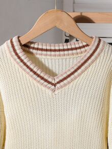 Tween Girl Colorblock Trim Long Sleeve Sweater - Apricot - View 5