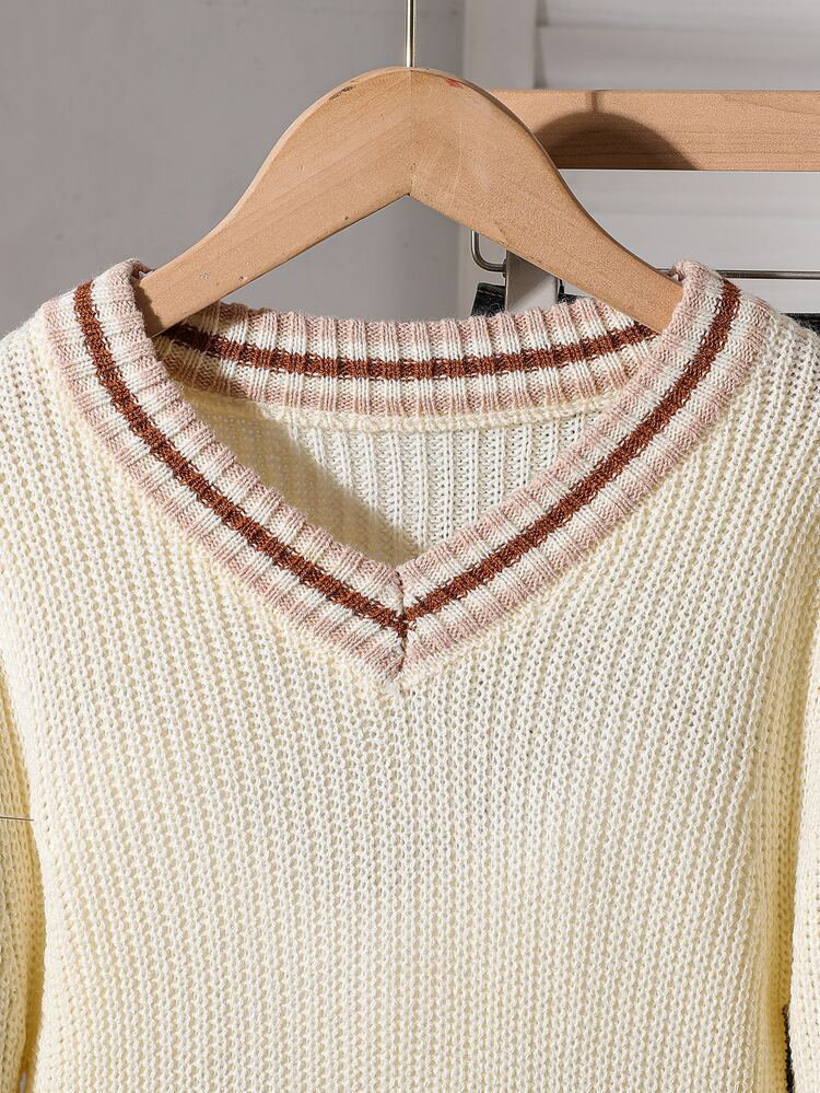 Tween Girl Colorblock Trim Long Sleeve Sweater - Apricot - View 5