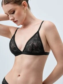 Softvol Romantic Series Lace Wire-Free Thong Lingerie Set 2pcs - Black - View 6