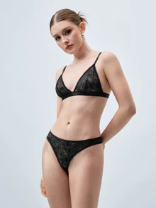 Softvol Romantic Series Lace Wire-Free Thong Lingerie Set 2pcs - Black - View 5