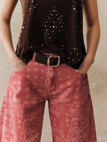 Anewsta 女士时尚、优雅、浪漫派对及休闲度假红色波西米亚印花牛仔裤 - 紅色 - 查看 6