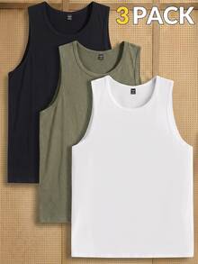 GETOML Men's Textured Solid Color Crew Neck Casual Knit Vest 3pcs - Multicolor - View 2